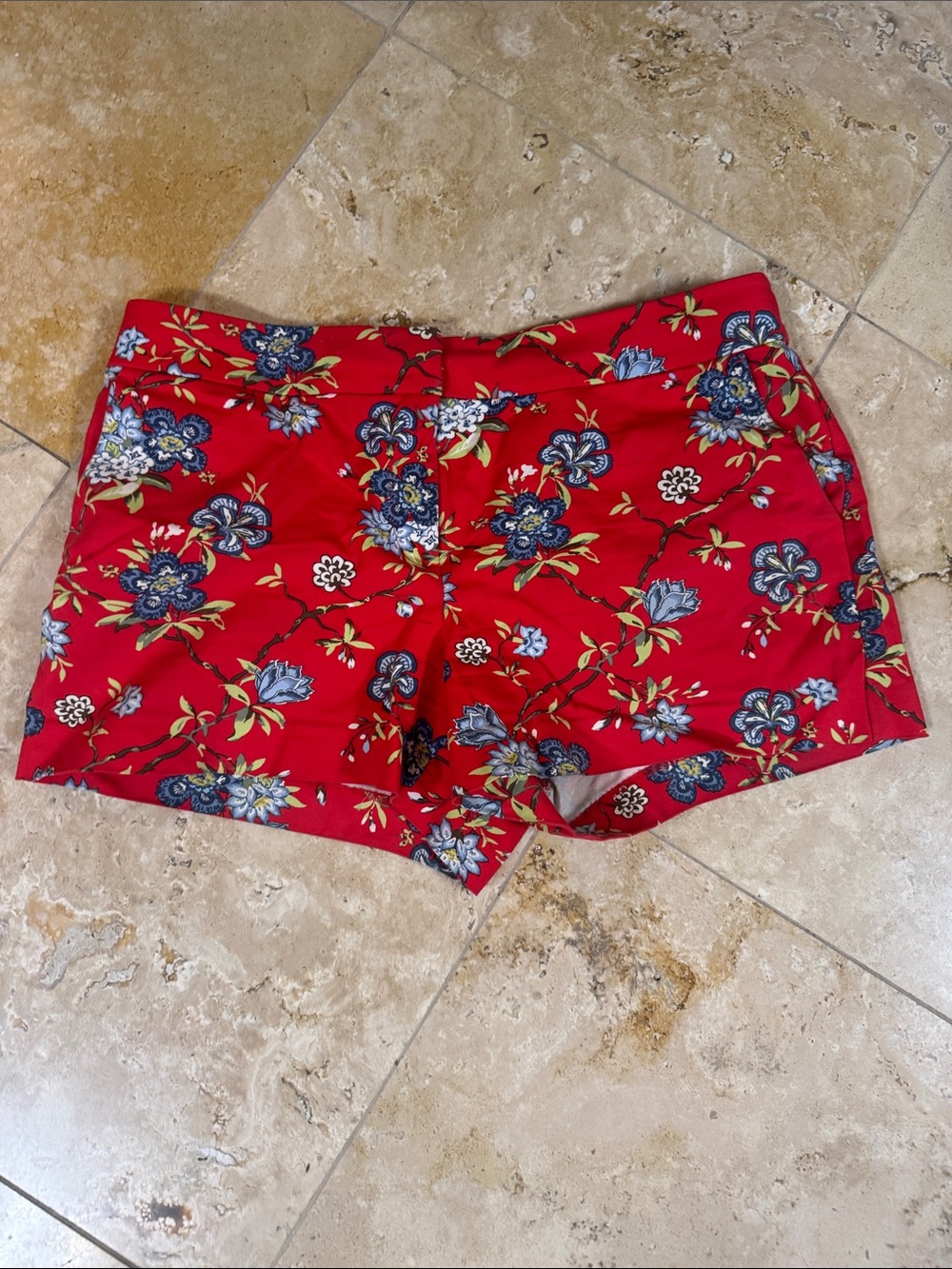 LOFT Red Floral Jean Shorts